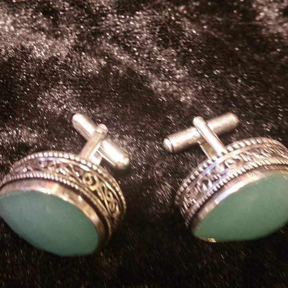 GENIUNE GEMSTONE CUFFLINKS IN SILVER - Picture 1 of 7